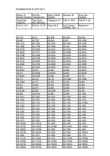 EXAMINATION SI CPO 2011 Name:-D PANDI DURAI Roll No ... - SSC