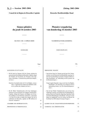 Séance plénière du jeudi 16 octobre 2003 Plenaire vergadering van ...