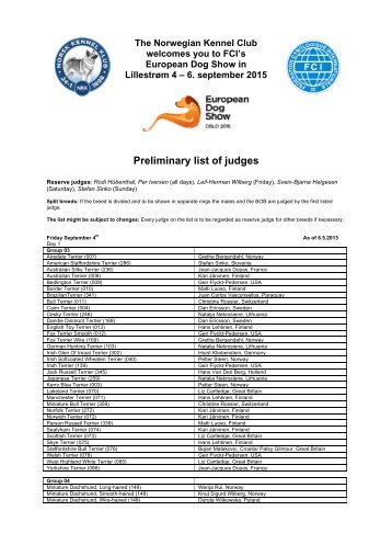 Preliminary list of judges (May 14, 2013). - European Dog Show 2015