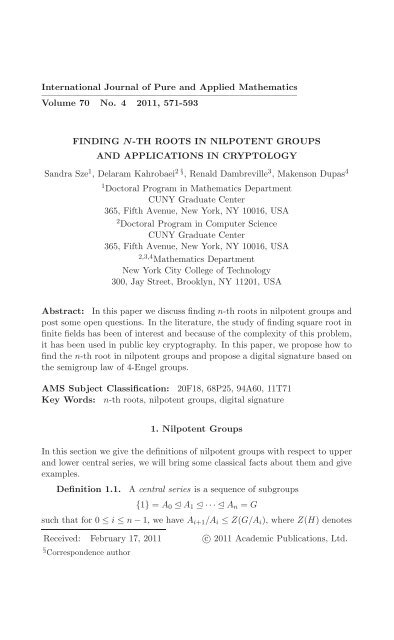 FINDING N-TH ROOTS IN NILPOTENT GROUPS AND ...