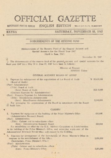 SATIf®DA¥, NOVEMBER 15, 1947 DISBURSEMENTS OF THE ...