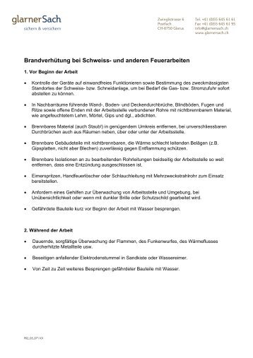 Merkblatt Brandverhütung bei Schweiss- und anderen ... - glarnerSach