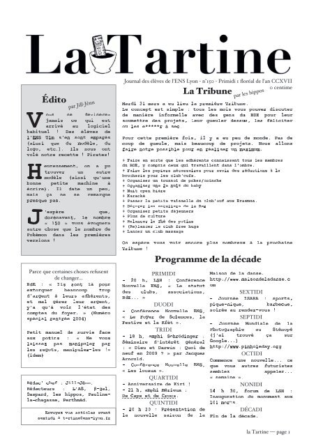 Édito Programme de la décade La Tribune - ENS Lyon