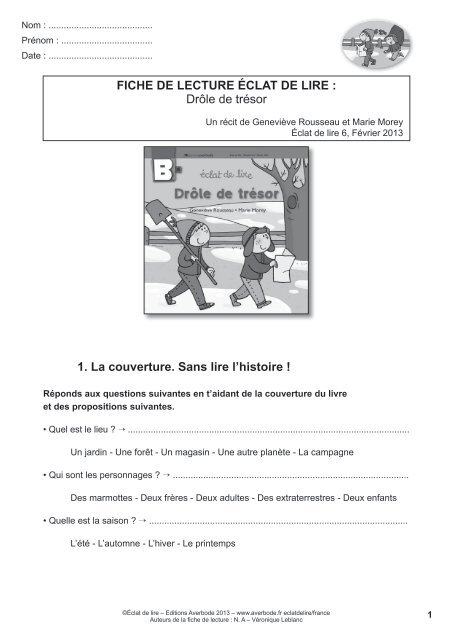 FICHE DE LECTURE ÉCLAT DE LIRE : Drôle de trésor 1. La ...