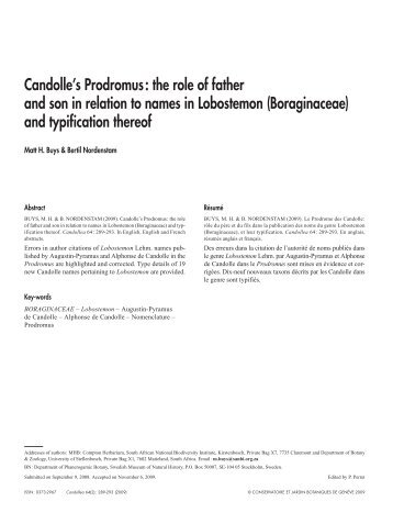 Candolle's Prodromus: the role of father and son in relation to ...