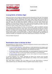 Le joug facile, le fardeau léger Nominations dans le diocèse de Sion
