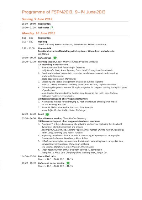Programme of FSPM2013, 9 – 14 June 2013