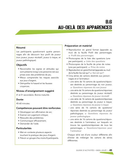 Guide d'activités « Bien joué - publications.sant... - Agence de la ...