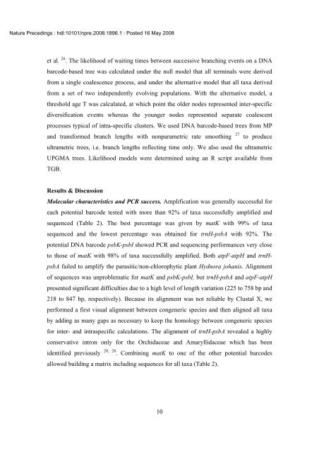 pdf - A test of psbK-psbI and atpF-atpH as potential plant DNA - ArBOL