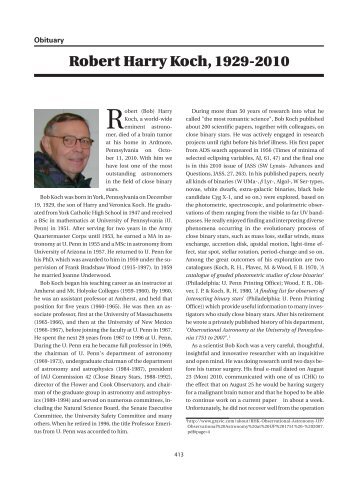 Robert Harry Koch, 1929-2010 - Journal of Astronomy and Space ...