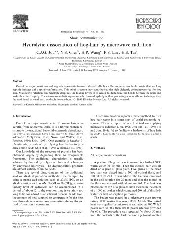 Hydrolytic dissociation of hog-hair by microwave radiation