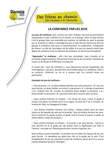LA CONFIANCE PAR LES JEUX - Diaconia 2013