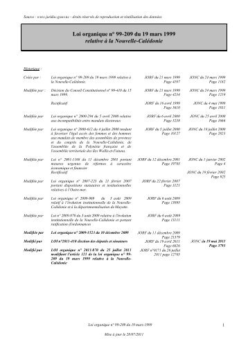 Loi organique n° 99-209 du 19 mars 1999 relative à la Nouvelle ...