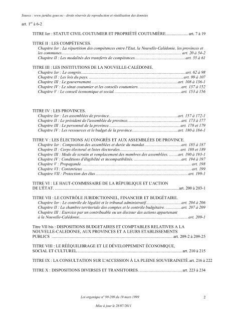 Loi organique n° 99-209 du 19 mars 1999 relative à la Nouvelle ...