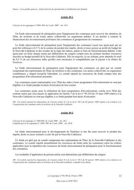 Loi organique n° 99-209 du 19 mars 1999 relative à la Nouvelle ...