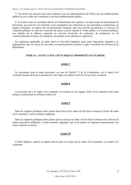 Loi organique n° 99-209 du 19 mars 1999 relative à la Nouvelle ...