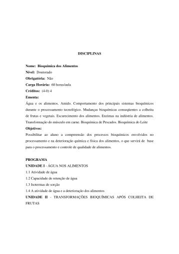 DISCIPLINAS Nome: Bioquímica dos Alimentos Nível ... - UFSM