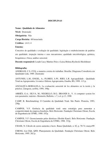 DISCIPLINAS Nome: Qualidade de Alimentos Nível ... - UFSM