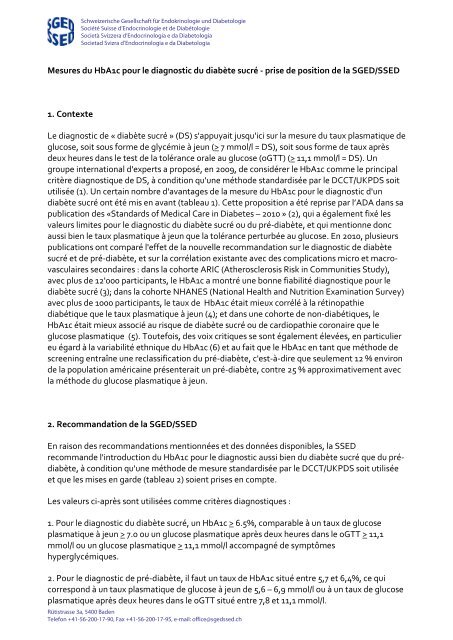 Mesures du HbA1c pour le diagnostic du diabète sucré - prise de ...