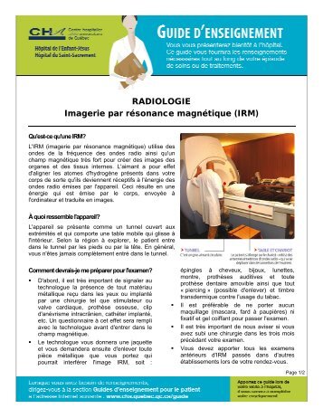 RADIOLOGIE Imagerie par résonance magnétique (IRM)