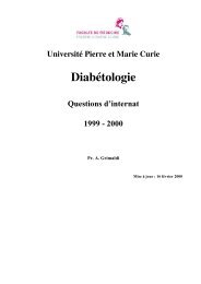 Université Pierre et Marie Curie Diabétologie Questions d'internat ...