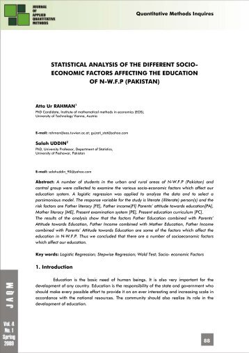 Statistical analysis of the different socio- economic factors