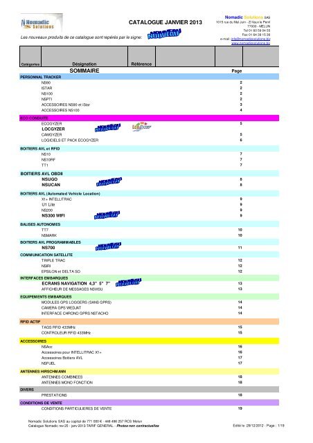 Catalogue general Nomadic Solutions - Janvier 2013