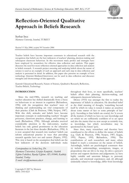 Reflection-Oriented Qualitative Approach in Beliefs Research