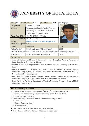 View Profile - University of Kota