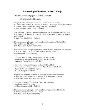 Research publications of Prof. Ahuja