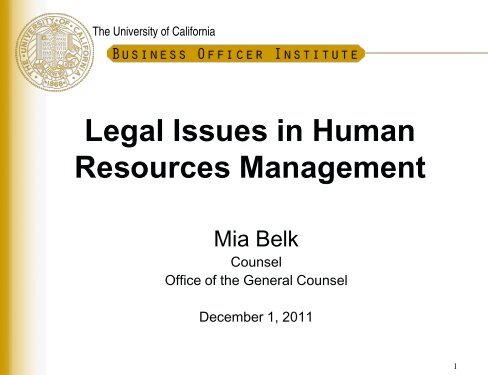 Legal Issues in Human Resources Management (pdf) - University of ...