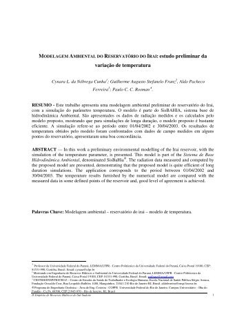 MODELAGEM AMBIENTAL DO RESERVATÓRIO DO IRAI: estudo ...