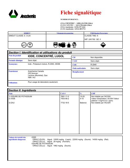 (French) ANACHEMIA MSDS Canada/4 pages/V. 2.2