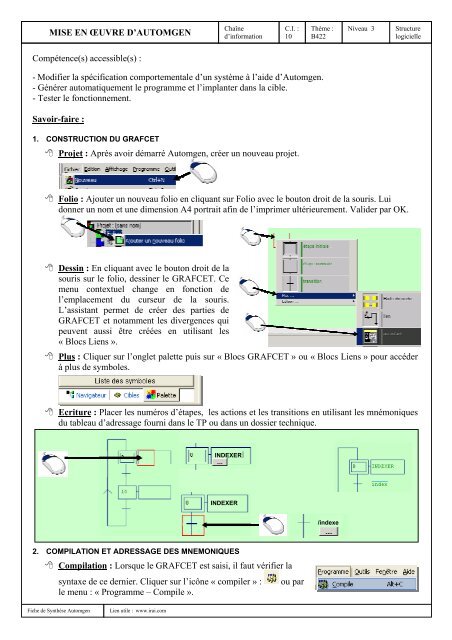 MISE EN ŒUVRE D'AUTOMGEN Compétence(s) accessible(s ...