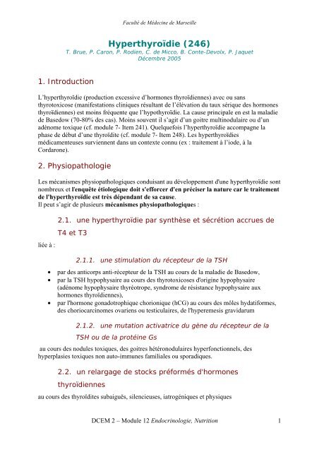 Hyperthyroïdie (246) - Serveur pédagogique de la Faculté de ...