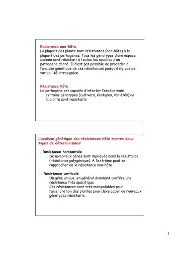 1 Resistance non-hôte. La plupart des plants sont résistantes (non ...