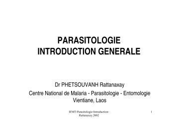 PARASITOLOGIE INTRODUCTION GENERALE