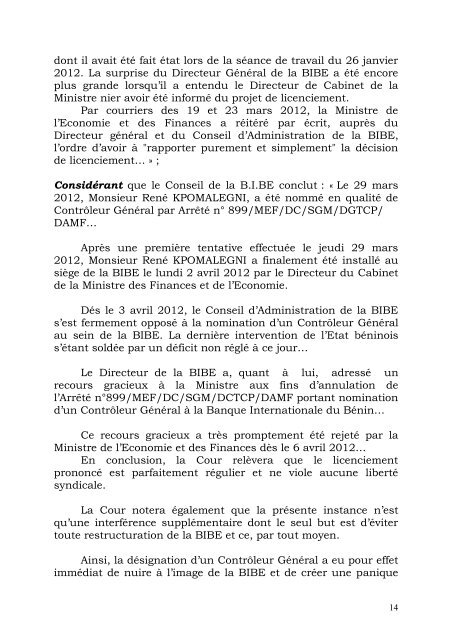 Lire décision - Cour Constitutionnelle du Bénin