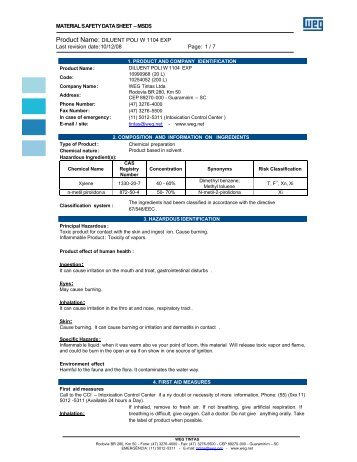 MATERIAL SAFETY DATA SHEET – MSDS Product Name ... - WEG