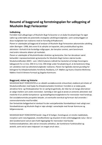 Forretningsplan - Musholm Bugt Feriecenter