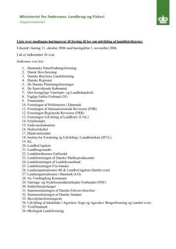 Liste over modtagne høringssvar til forslag til lov om udvikling ... - Net