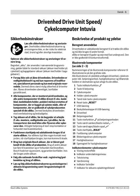 Drivenhed Drive Unit Speed/ Cykelcomputer Intuvia - Bosch eBike