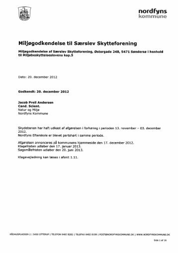 Miljøgodkendelse - Særslev Skytteforening 2012 - Nordfyns Kommune