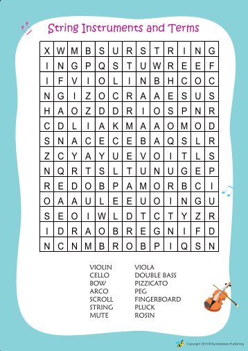 Word Search String Instruments and Terms - Music Bumblebees