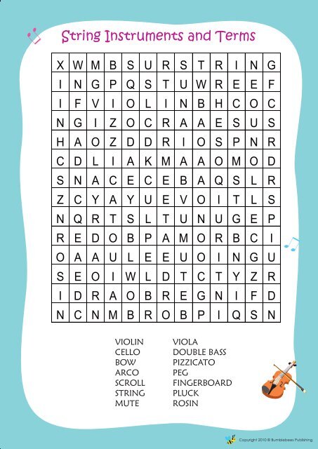 Word Search String Instruments and Terms - Music Bumblebees