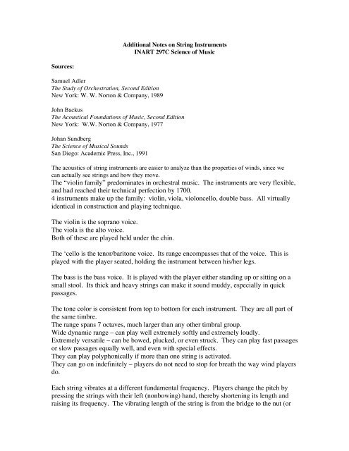 Notes on String Instruments