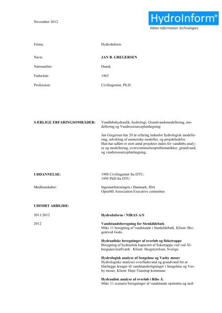 Jan Gregersen CV (PDF) - HydroInform