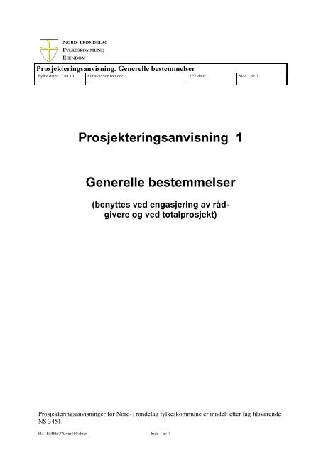 F2-PA Generelle bestemmelser - Nord-Trøndelag fylkeskommune