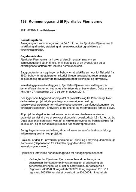 Kommunegaranti til Fjerritslev Fjernvarme - Jammerbugt Kommune