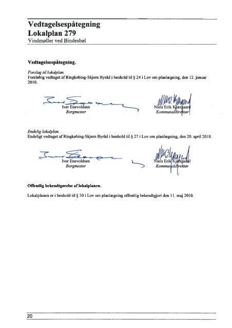 Lokalplan 279 for et område til vindmøller ved Bindesbøl